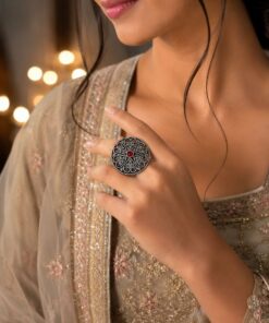 Silver Floral Ring Oxidised Adjustable Ring for Special Occasion
