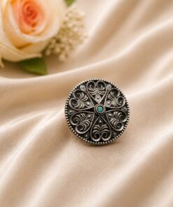 Silver Floral Ring Oxidised Adjustable Ring for Special Occasion - Image 5
