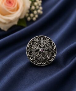Silver Floral Ring Oxidised Adjustable Ring for Special Occasion - Image 4