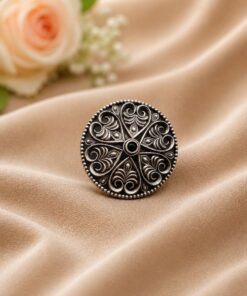 Silver Floral Ring Oxidised Adjustable Ring for Special Occasion - Image 3