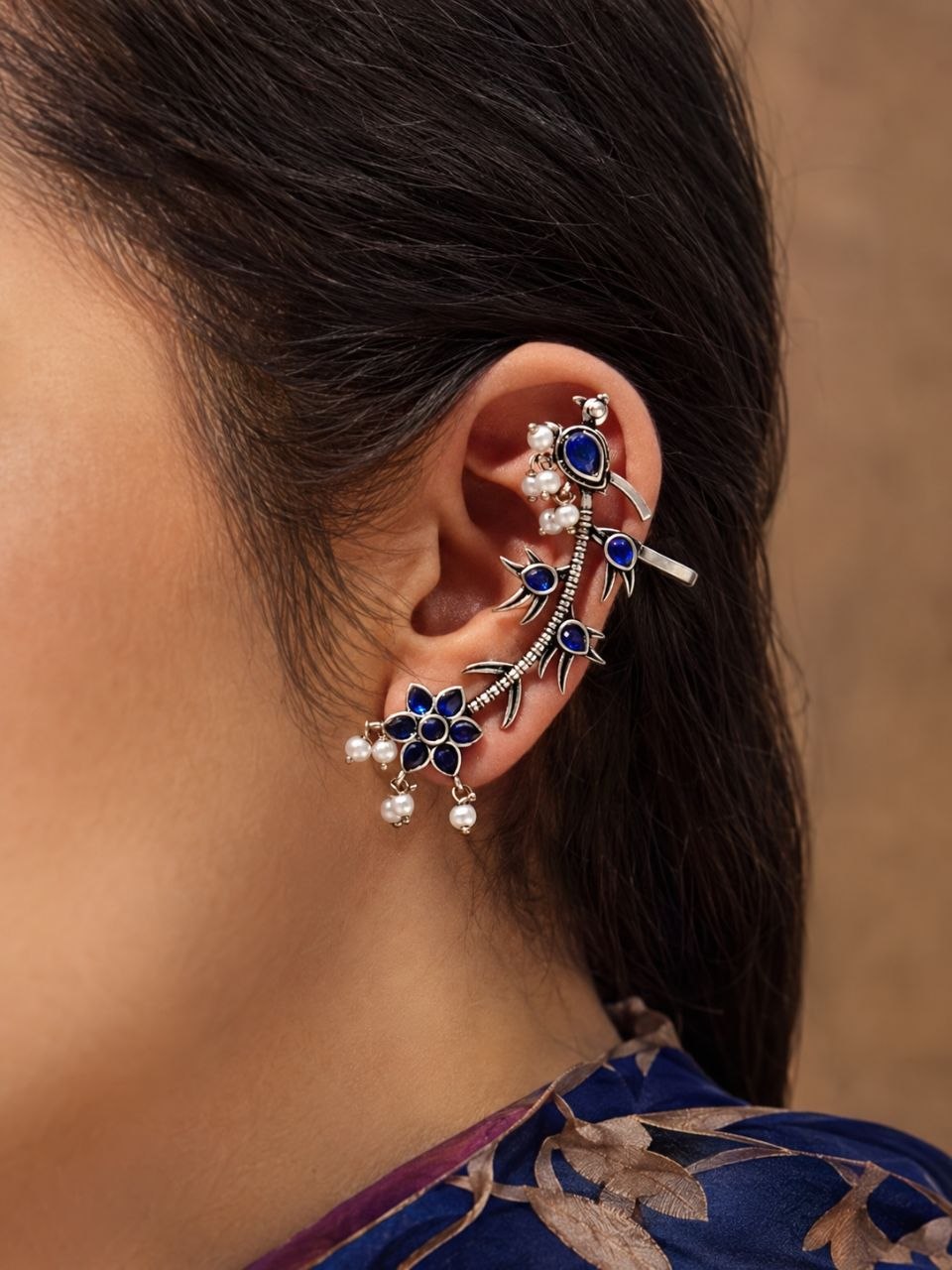 Silver Bird Earcuff Elegant Oxidised for Traditional Wear - Image 6