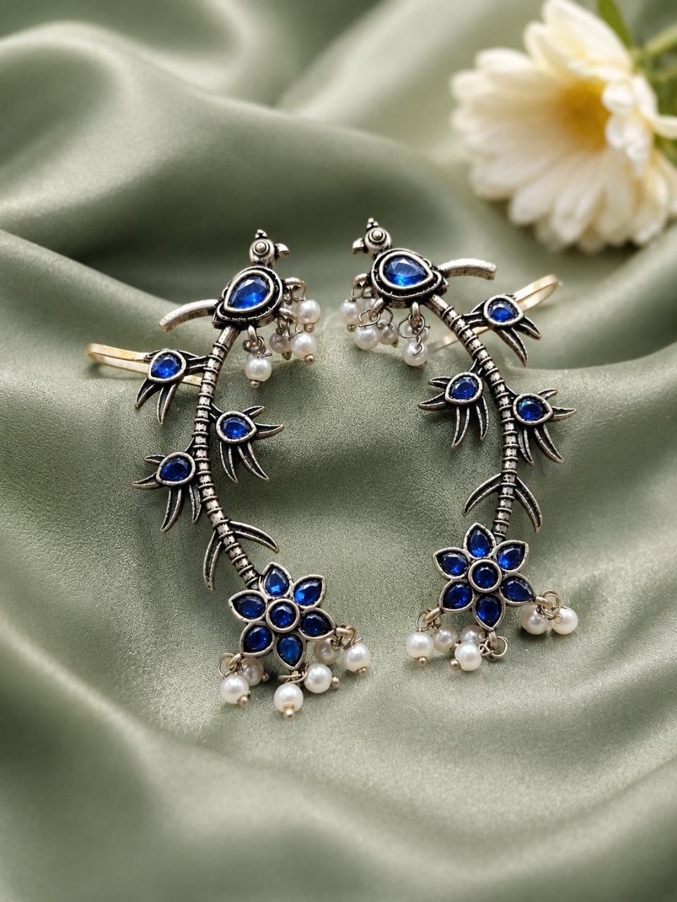 Silver Bird Earcuff Elegant Oxidised for Traditional Wear - Image 2