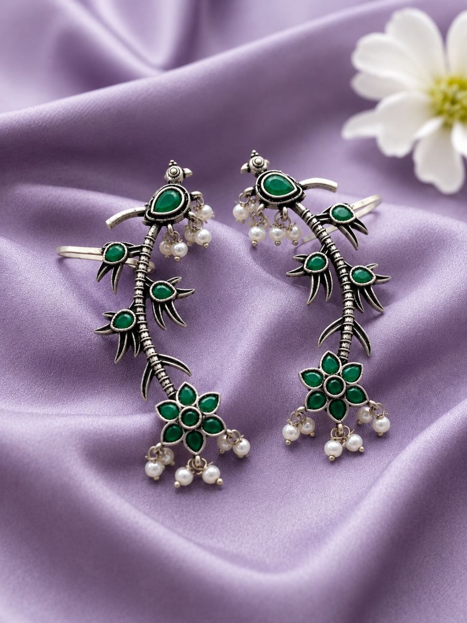 Silver Bird Earcuff Elegant Oxidised for Traditional Wear - Image 3