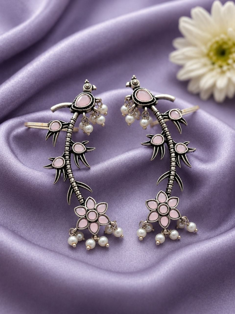 Silver Bird Earcuff Elegant Oxidised for Traditional Wear - Image 4