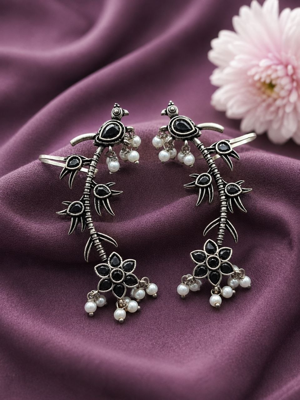 Silver Bird Earcuff Elegant Oxidised for Traditional Wear - Image 5