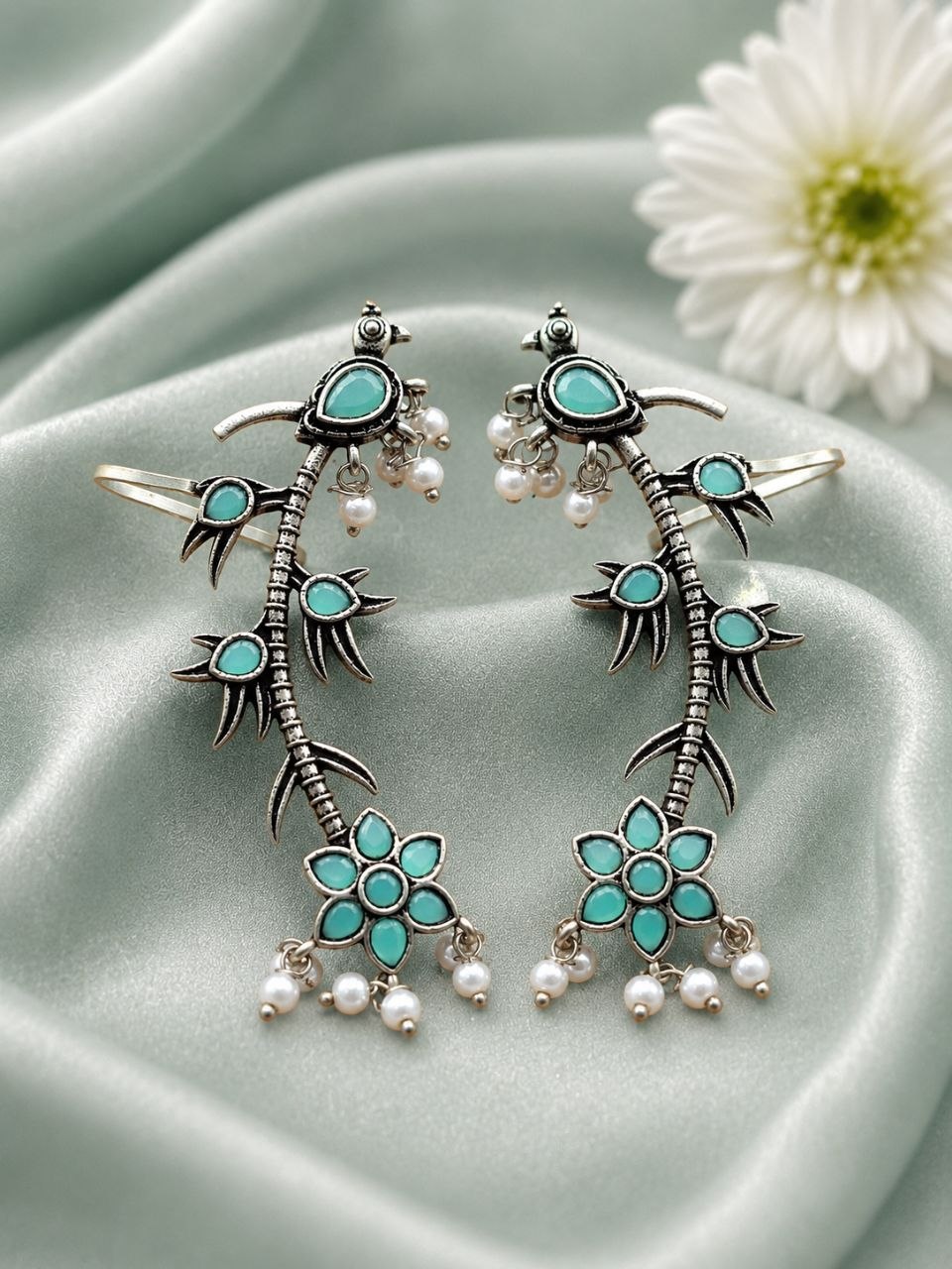 Silver Bird Earcuff Elegant Oxidised for Traditional Wear - Image 9