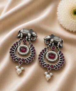 Alternative view of Traditional Elephant Earring Ethnic Design for Stone & Pearl Work