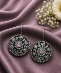Silver Flower Earring Elegant Oxidized Design for Party Wear - Image 3