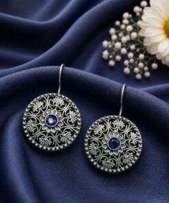 Silver Flower Earring Elegant Oxidized Design for Party Wear - Image 5