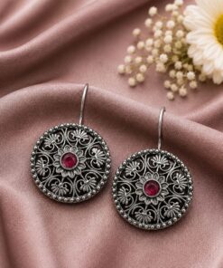 Silver Flower Earring Elegant Oxidized Design for Party Wear - Image 8