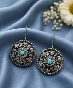 Silver Flower Earring Elegant Oxidized Design for Party Wear - Image 10