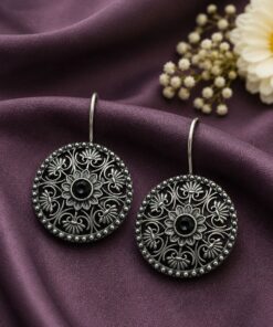 Silver Flower Earring Elegant Oxidized Design for Party Wear - Image 9