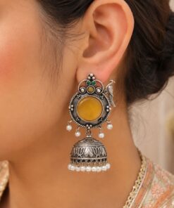 Silver Peacock Jhumka Earring Ethnic Design for Traditional Wear