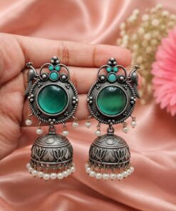 Silver Peacock Jhumka Earring Ethnic Design for Traditional Wear - Image 10
