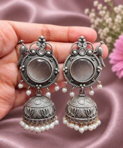 Silver Peacock Jhumka Earring Ethnic Design for Traditional Wear - Image 7