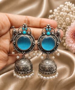 Silver Peacock Jhumka Earring Ethnic Design for Traditional Wear - Image 4