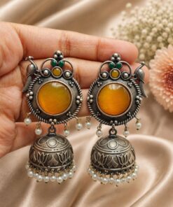 Silver Peacock Jhumka Earring Ethnic Design for Traditional Wear - Image 3