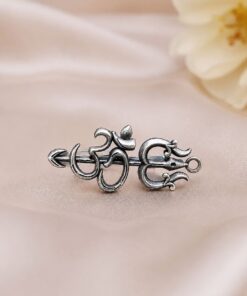 Alternative view of Oxidized Om Ring Adjustable Traditional Silver Ring for Women