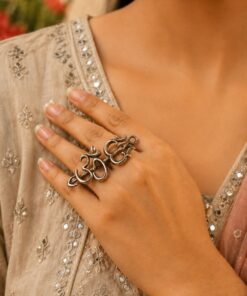 Oxidized Om Ring Adjustable Traditional Silver Ring for Women