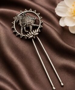 Alternative view of Silver Elephant Hair Accessories Traditional Oxidized Hair Pin for Stylish Look