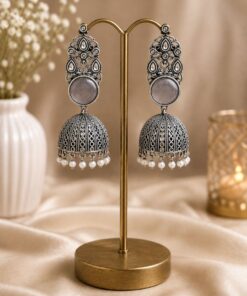 Traditional Jhumka Earring Oxidized Silver Ethnic Design for Beautiful Look - Image 3