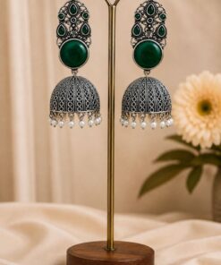 Alternative view of Traditional Jhumka Earring Oxidized Silver Ethnic Design for Beautiful Look