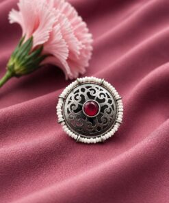 Silver Flower Ring Adjustable Floral Ring for Traditional Wear - Image 4