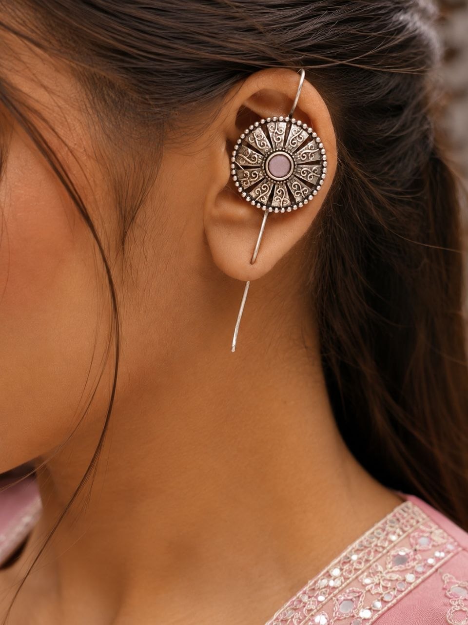 Ethnic Silver Earcuff Traditional Oxidized Silver Ear Cuff for Party Wear