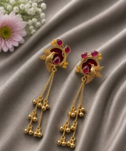 Gold Plated Parrot Kashmiri Earring Traditional Designer Earrings for Women - Image 4