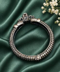 Alternative view of Oxidized Peacock Kada Traditional Silver Peacock Bangle for Women