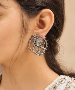 Silver Elephant Stud Earring Elegant Oxidized Beautiful Design for Traditional Wear
