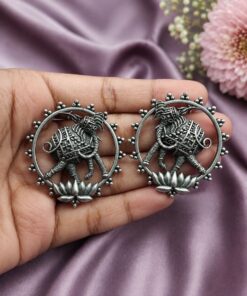 Silver Elephant Stud Earring Elegant Oxidized Beautiful Design for Traditional Wear - Image 3