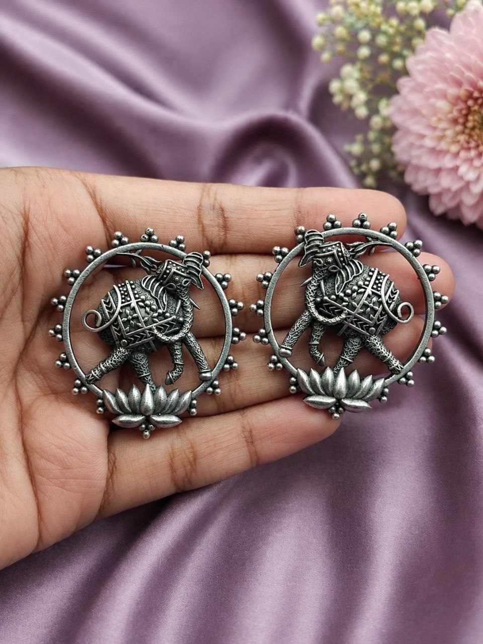 Silver Elephant Stud Earring Elegant Oxidized Beautiful Design for Traditional Wear - Image 3