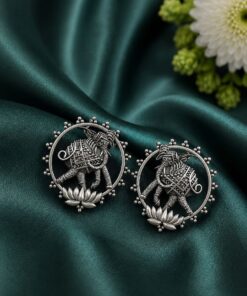 Alternative view of Silver Elephant Stud Earring Elegant Oxidized Beautiful Design for Traditional Wear
