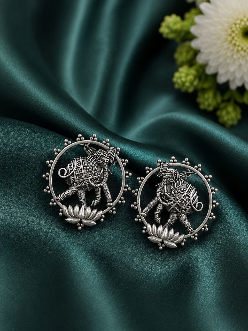 Silver Elephant Stud Earring Elegant Oxidized Beautiful Design for Traditional Wear - Image 2