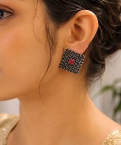 Antique Oxidised Square Stud ? Stunning Earrings for Elegant Modern Traditional Looks