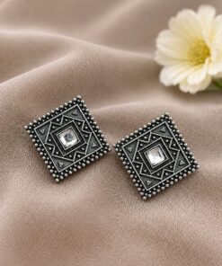 Antique Oxidised Square Stud ? Stunning Earrings for Elegant Modern Traditional Looks - Image 5