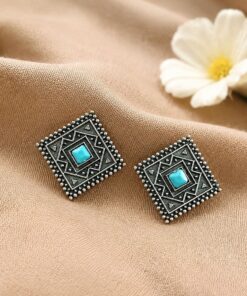 Antique Oxidised Square Stud ? Stunning Earrings for Elegant Modern Traditional Looks - Image 3