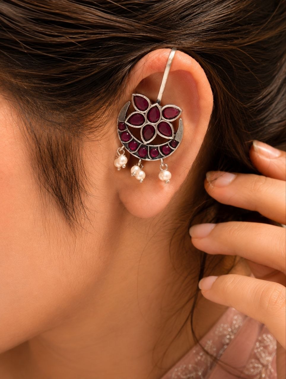 Exquisite Floral Half Moon Bugadi for Gorgeous Traditional Wear