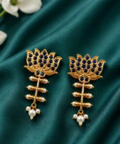 Alternative view of Golden Lotus Earring ? Ethnic Jewelry for Stylish Traditional Looks