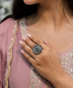 Oxidized Silver Ring for an Flower and Unique Traditional Look