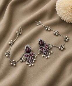 Alternative view of Unique Oxidized Earring With Chain Premium Look ? Stunning Ethnic Jewelry