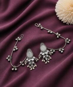 Unique Oxidized Earring With Chain Premium Look ? Stunning Ethnic Jewelry - Image 3